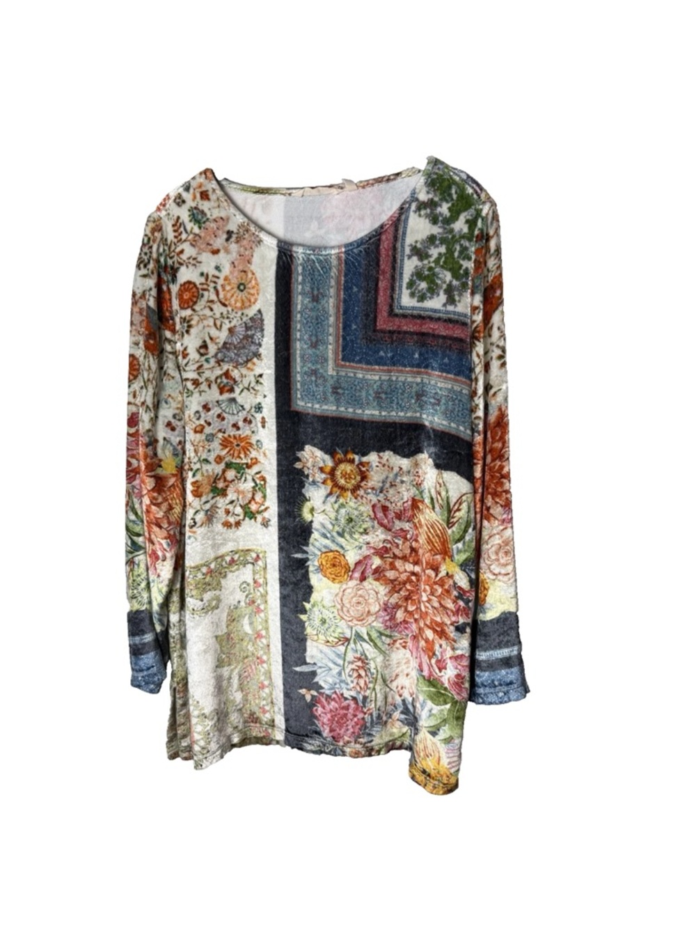 Soft Surroundings Ashbury Velvet Tunic Top Size Large Floral Long Sleeves